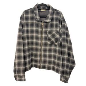 Youngla Highlander Flannel Jacket Plaid Full Zip Mens XXL Black Grey
